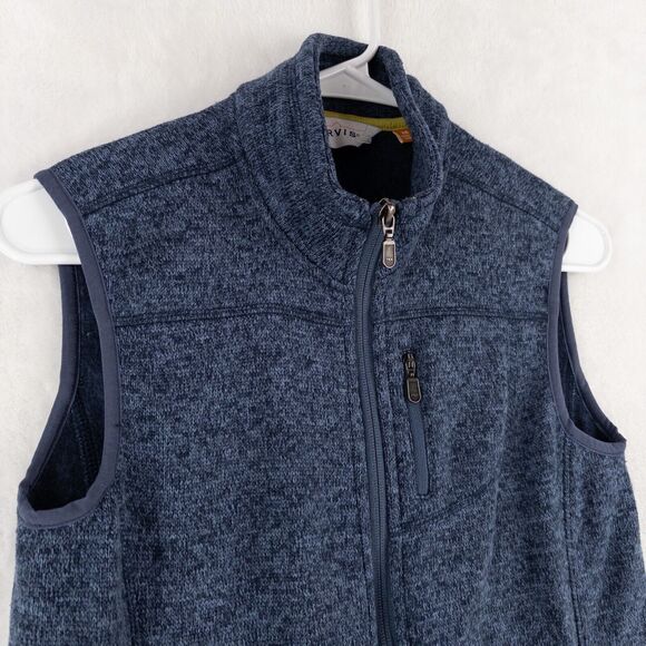 ORVIS Marled Fleece Full Zip Vest XS Mock Neck Princess Seamed Sweater Blue - Picture 2 of 10